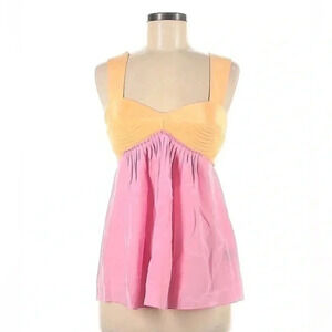 Black Halo | 100% Silk Orange & Pink Detailed Bodice Top / Blouse Size M NWT